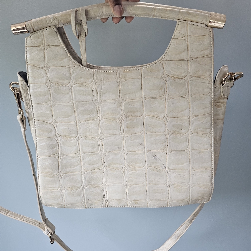 Cream Faux Croc Embossed Purse